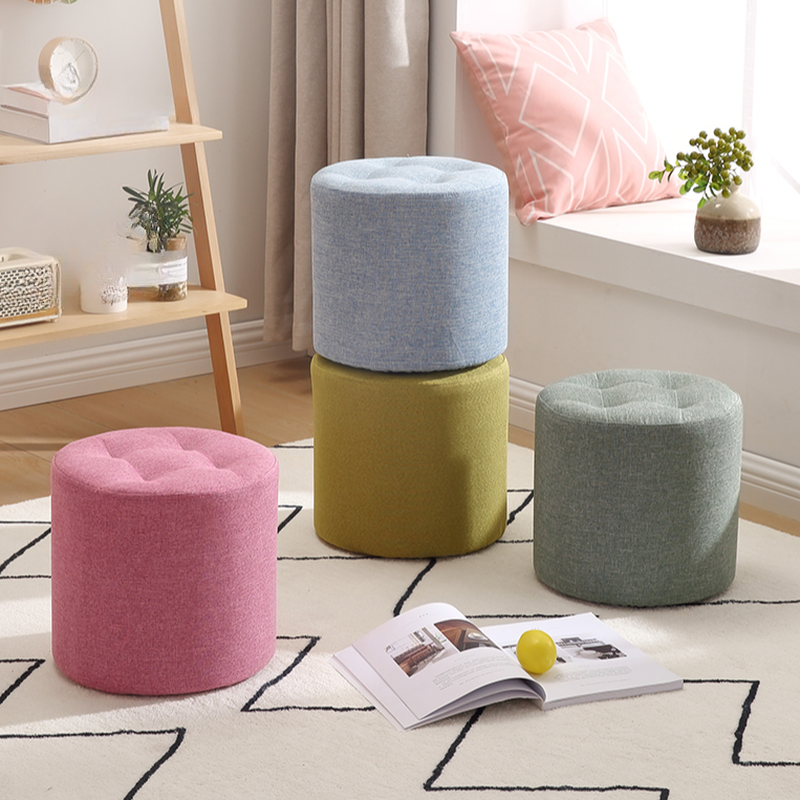 Modern Simple Style Orbicular Solid Colour Standard Ottoman with Timber Frame, Removable Cushion Cover, and Button-tufted Design