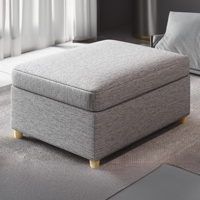 Modish Rectangle/Square Solid Colour Standard Ottoman in Light Gray with Timber Frame and Flip Top Storage