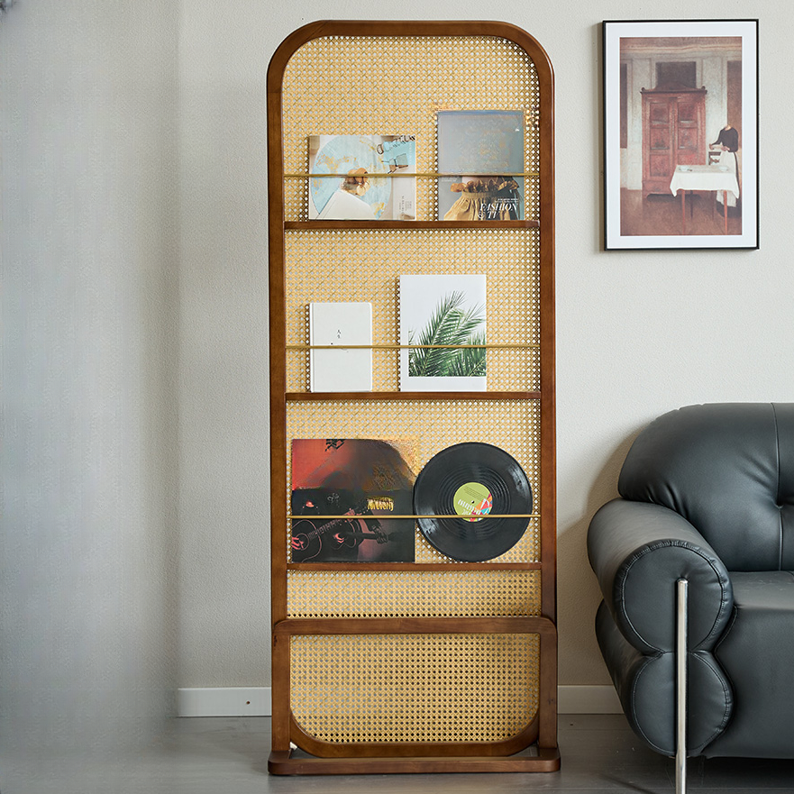 Room Partition Wall with Simplistic Style and Translucent Light Filtration, Single Panel Rubberwood with Shelf, 1 Panel, Standalone