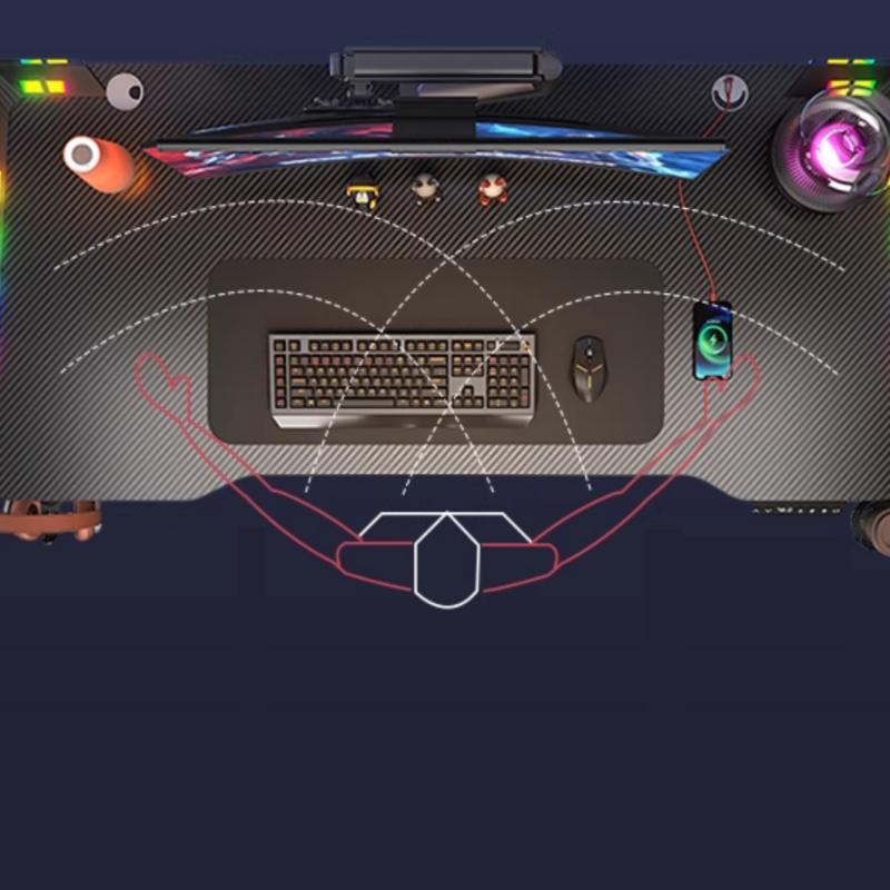 Irregular Racing Style Desk with Cable Management and Electric Height Adjustable Feature