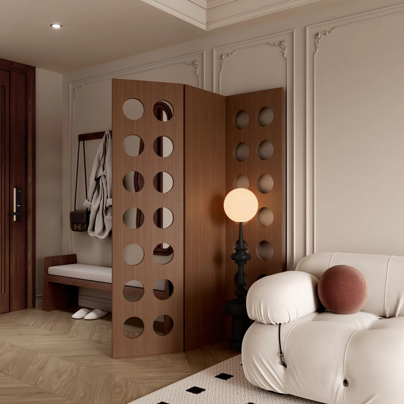 Room Partition Wall with Simplistic Style for Indoor Use, Transparent Collapsible Design with 3 Panels, Laminate Screen, Standalone