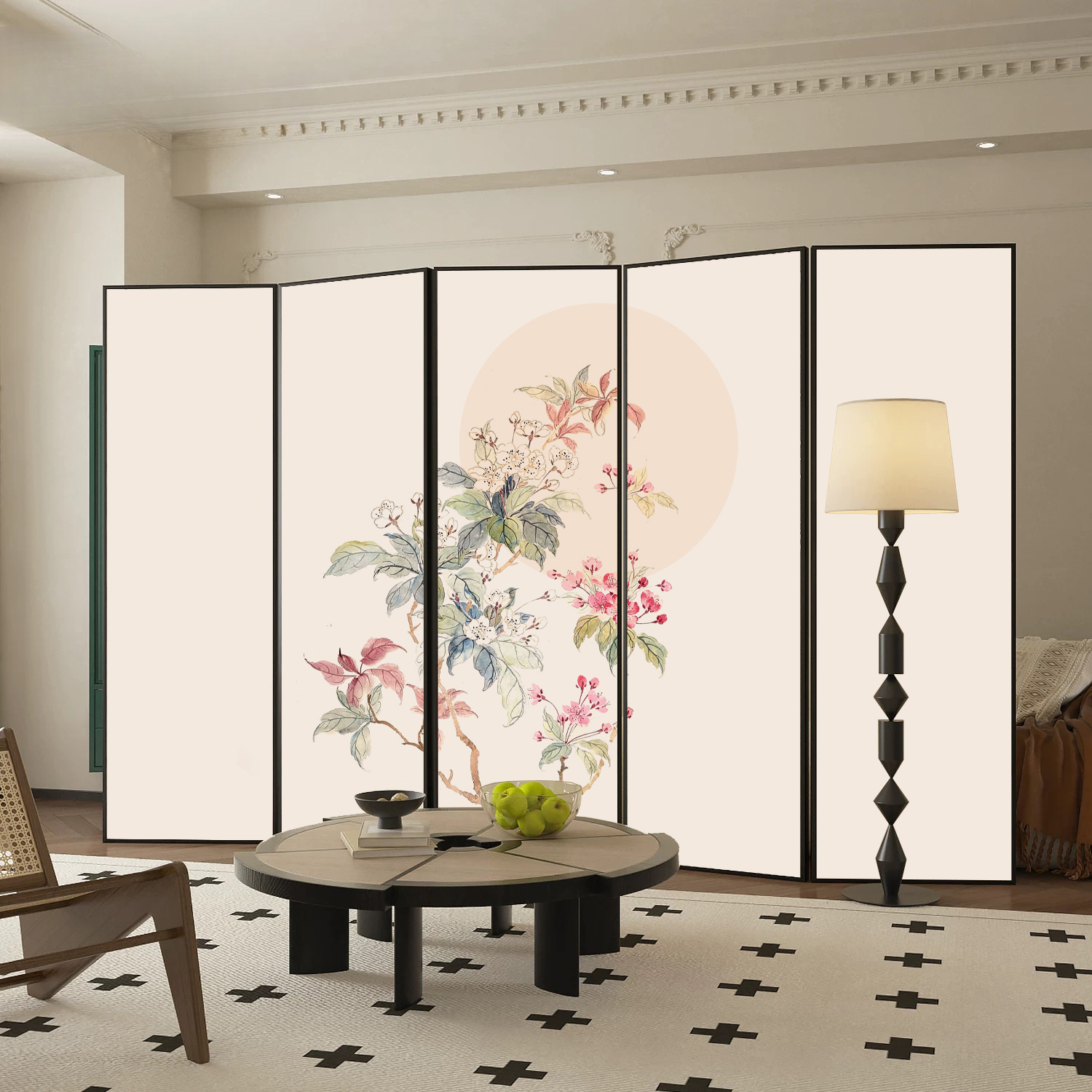 Ivory Opaque Collapsible Room Partition Wall with Lumber Frame, Available in 2/5/4 Panels, Double Sided Print, Standalone