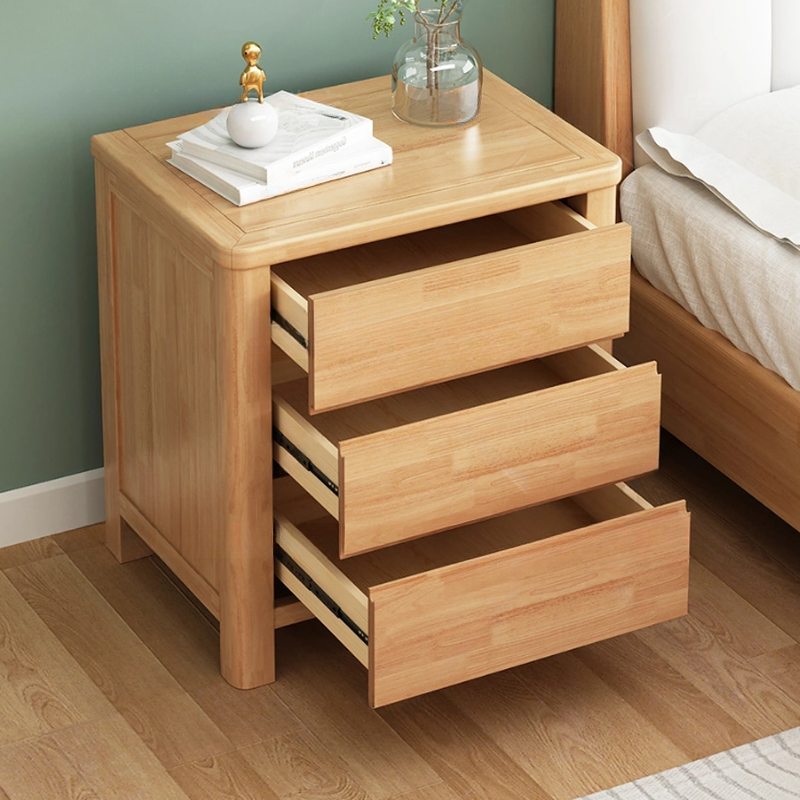 Modish Drawer Storage Bedside Table with 3 Drawers, Pine Wood Top, and Leg