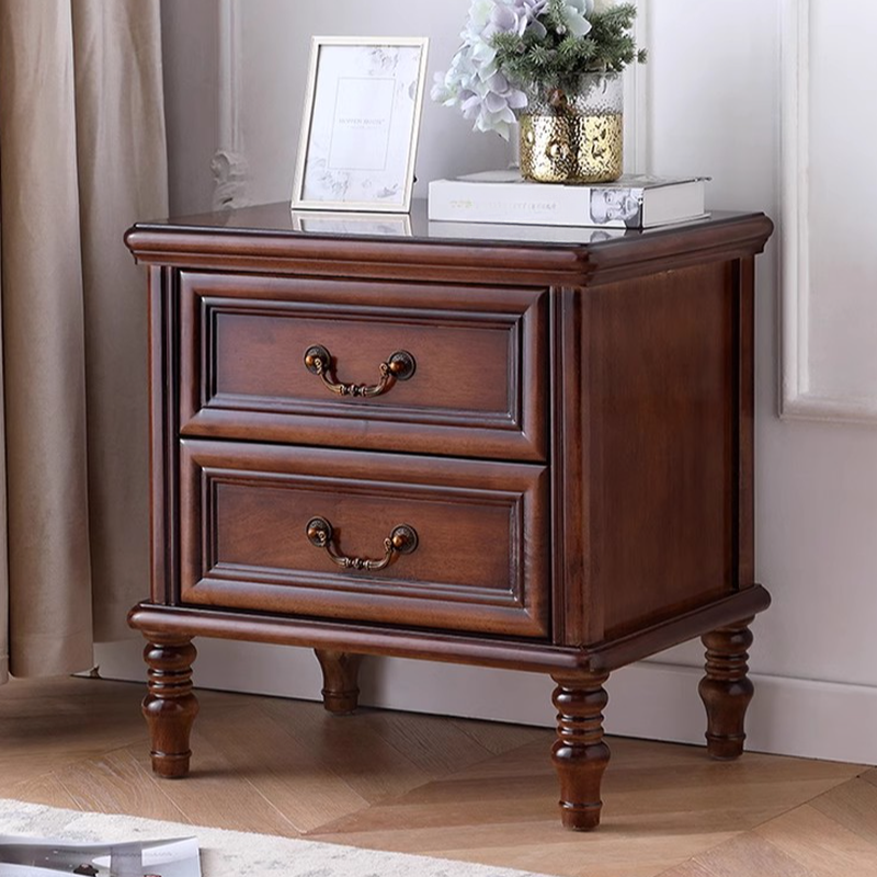 Cocoa Victorian Drawer Storage Bedside Table with Wood Countertop
