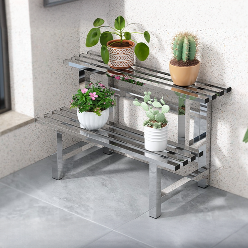 Metallic Rectangle Plant Holder with Stainless Steel Top