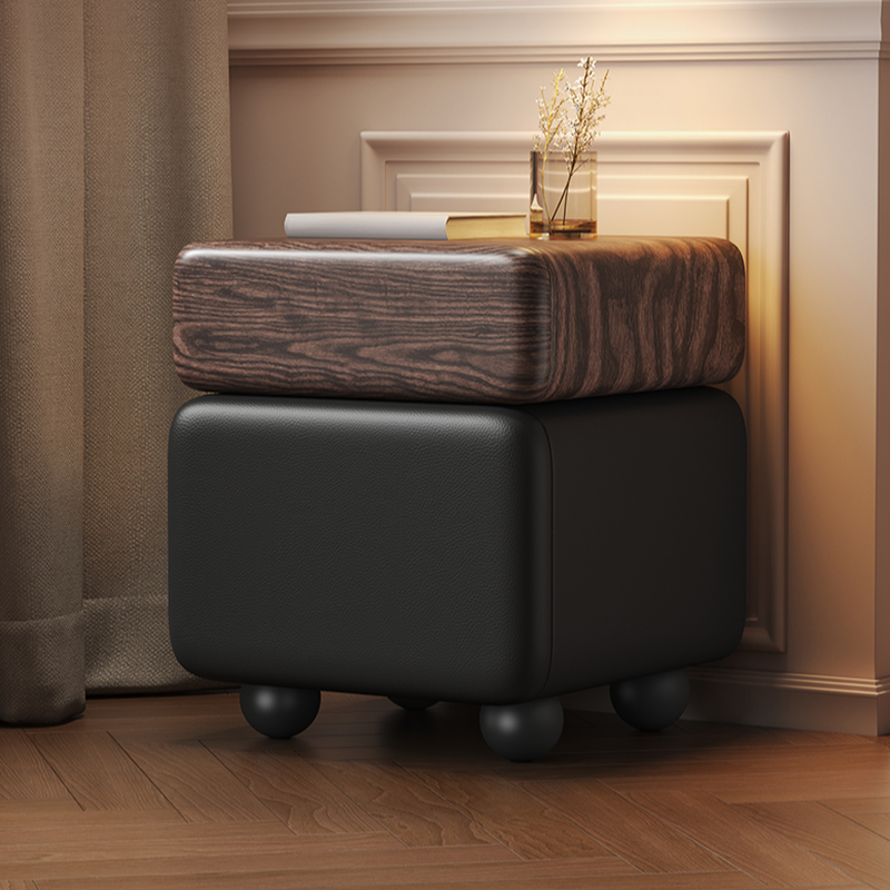 Modish Drawer Storage Bedside Table with 2 Drawers, Artificial Leather Top, and Leg