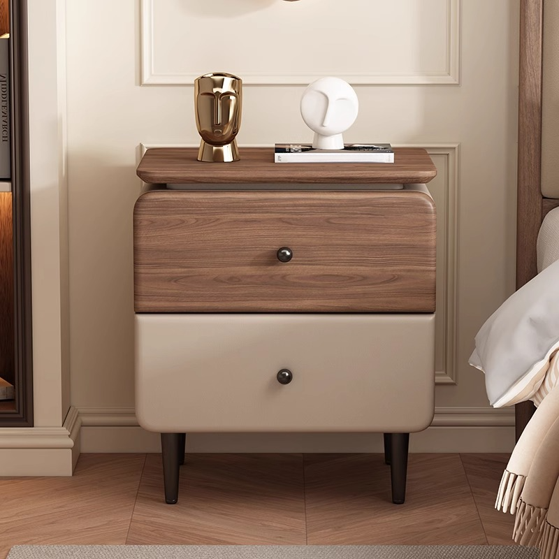 Modish Drawer Storage Bedside Table with 2 Drawers, Wood Top, and Leg