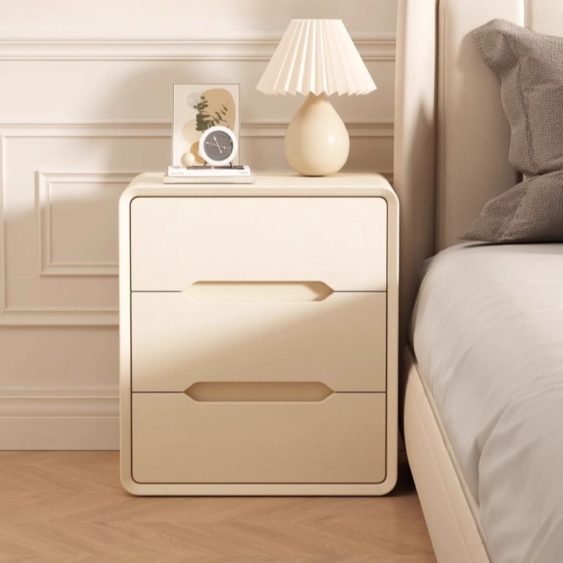 Modish Drawer Storage Bedside Table with 3 Drawers and Artificial Leather Countertop