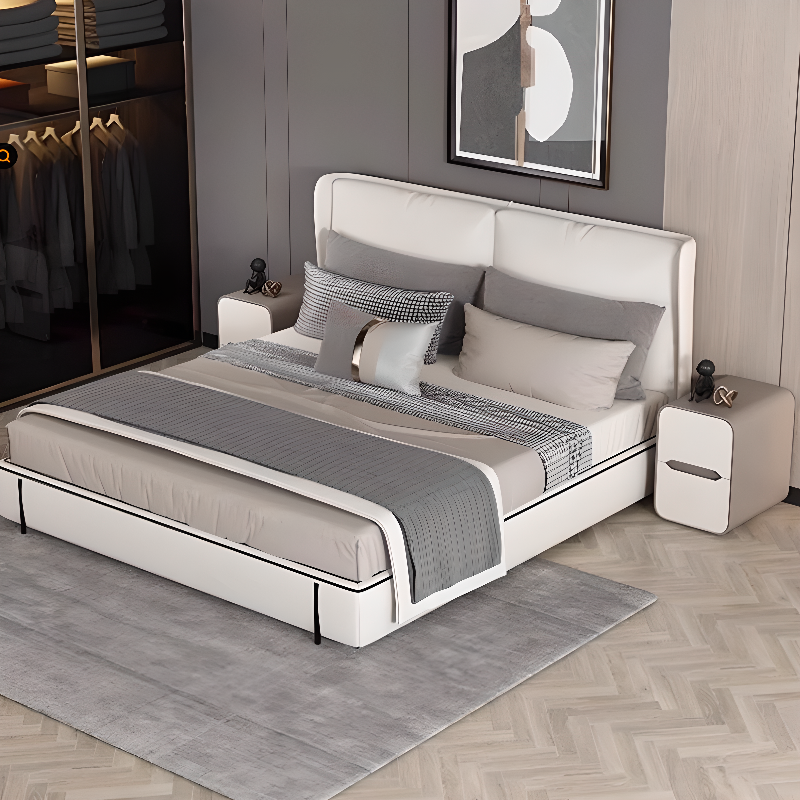 Modish Drawer Storage Bedside Table with 2 Drawers and Artificial Leather Top