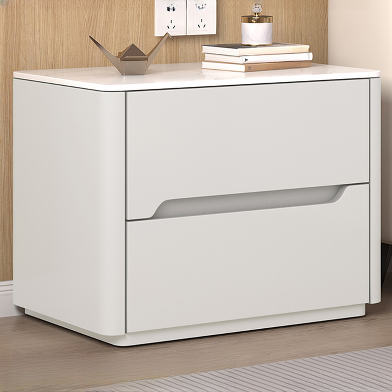 Modish Drawer Storage Bedside Table with 2 Drawers and Stone Countertop