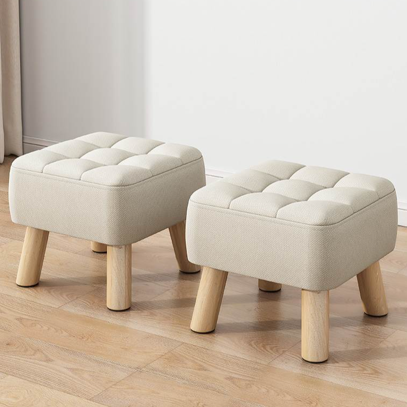 Casual Square Solid Colour Standard Ottoman in Light Gray/Eggplant Colour/Beige with Timber Frame, Removable Cushion Cover, and Button-tufted Design