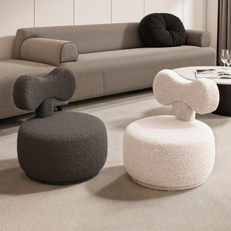 Casual Rounded Solid Colour Storage Ottoman in Sherpa with Midnight Black/Dove Grey/Rose and Storage