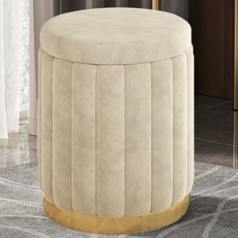 Casual Rounded Solid Colour Storage Ottoman in Blue/Green/Beige Flannel