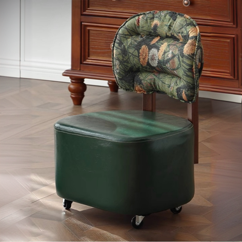 Casual Olive Green/Sepia/Midnight Black Solid Colour Rectangular Artificial Leather Standard Ottoman with Wood Frame and Wheels