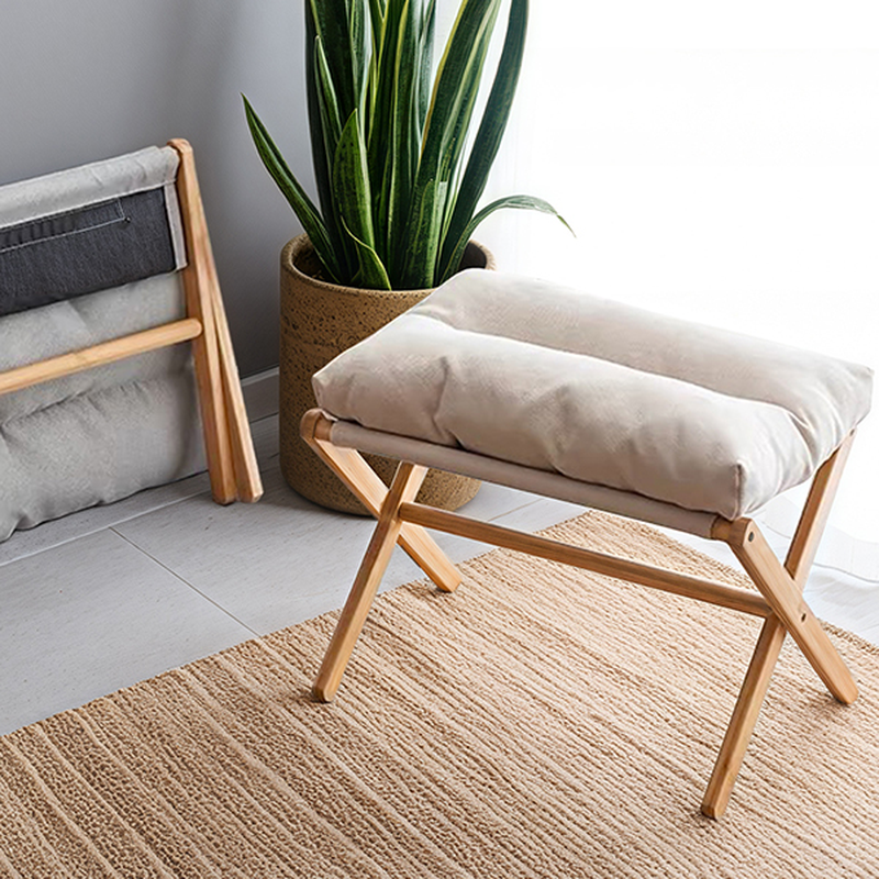 Casual Rectangular Solid Colour Standard Ottoman with Natural Wood Frame