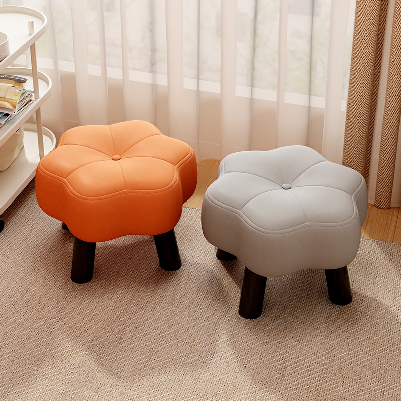 Casual Unique Solid Colour Standard Ottoman in Artificial Leather Light Gray/Green/Tangerine Colour