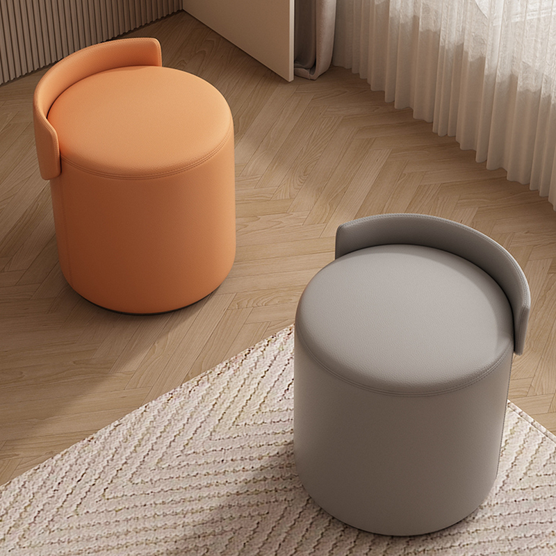 Contemporary Rounded Solid Colour Standard Ottoman in Leatherette with Dark Gray/Light Brown/Beige Upholstery