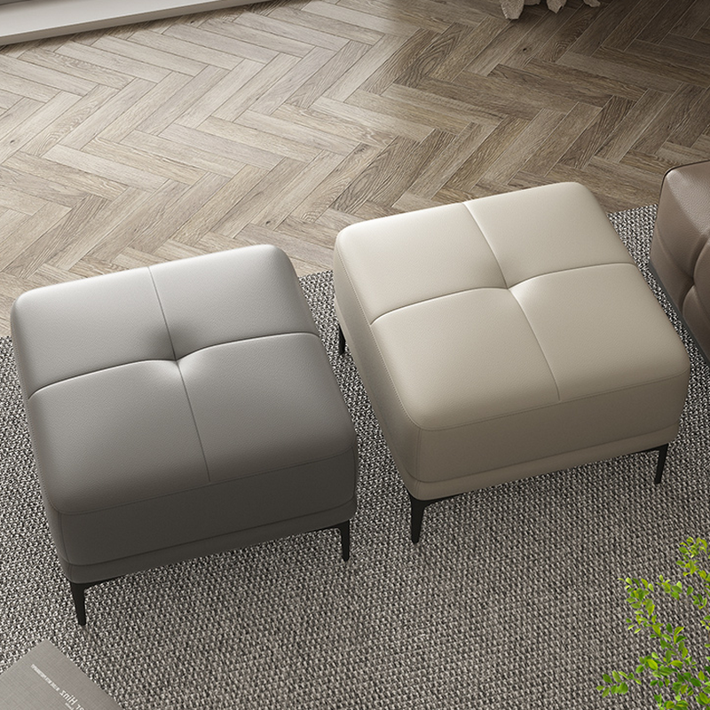 Contemporary Square Solid Colour Standard Ottoman in Genuine Leather with Dove Grey/Light Brown/Beige Button-tufted Finish