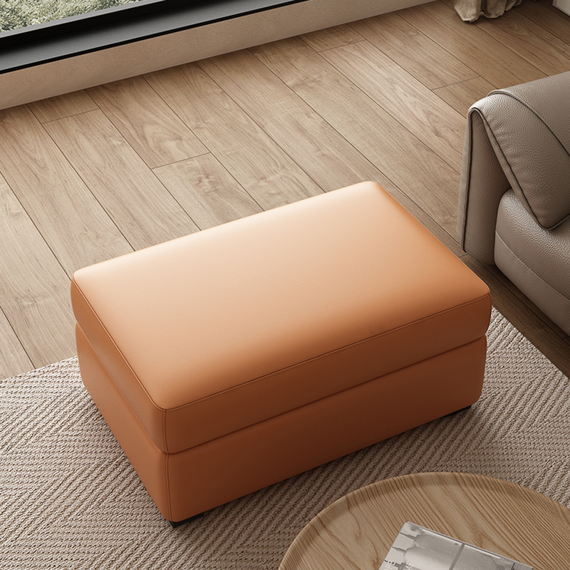 Contemporary Rectangle Solid Colour Storage Ottoman in Genuine Leather with Dove Grey/Light Brown/Beige and Stockroom Storage