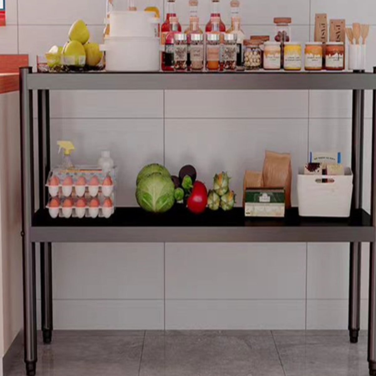 Ink Casual Food Storage Shelf with Wire Frame and Unattached Solid Shelves