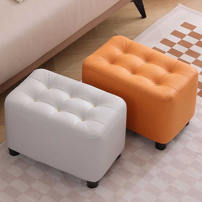 Contemporary Rectangle Solid Colour Standard Ottoman in Butter Colour/Cerulean/Olive Green with Natural Wood Frame and Button-tufted Design