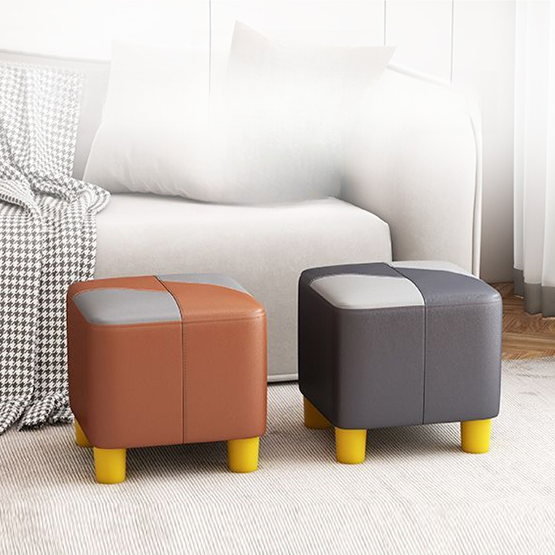 Contemporary Square Solid Colour Standard Ottoman in Multicolour with Natural Wood Frame