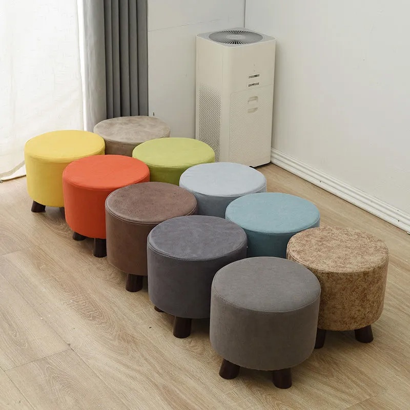 Contemporary Rounded Solid Colour Standard Ottoman with Cotton Upholstery in Light Green/Citrus Colour/Beige and Removable Cushion Cover