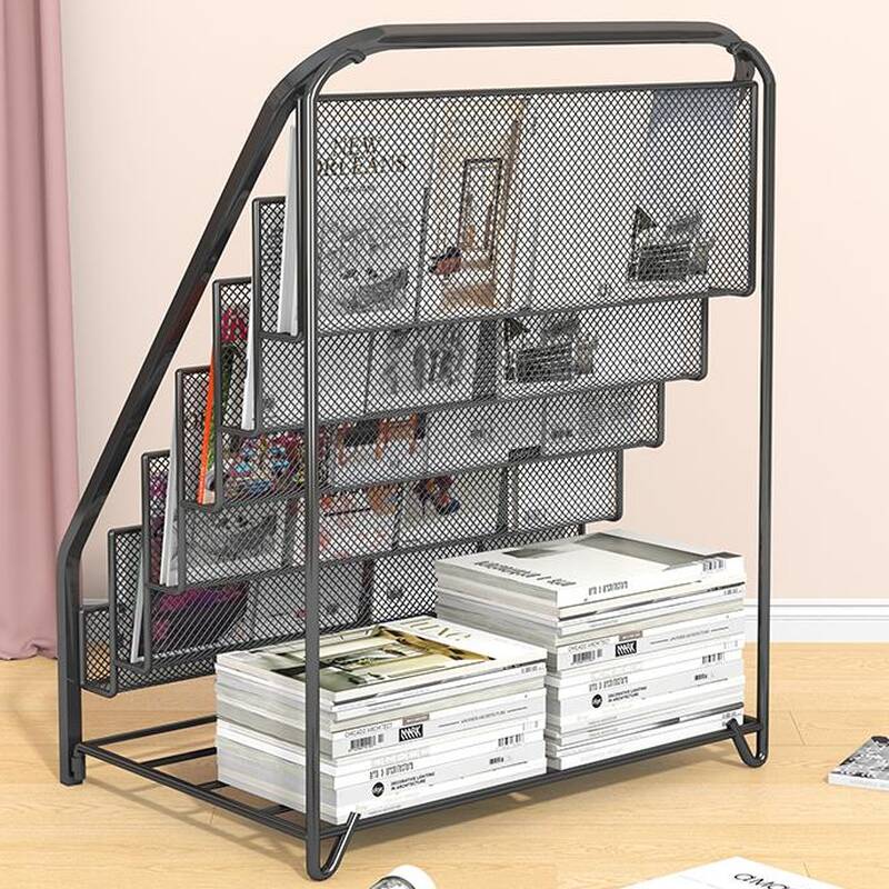 Minimalist Metal Standalone Magazine Rack with Shelves and Divider