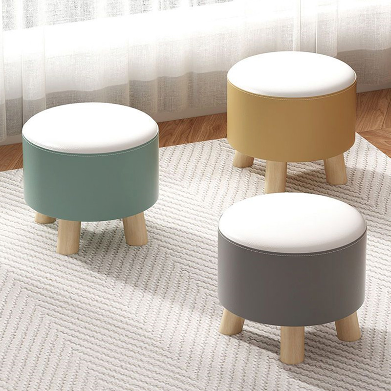 Contemporary Rounded Solid Colour Standard Ottoman in Chalk with Wood Frame