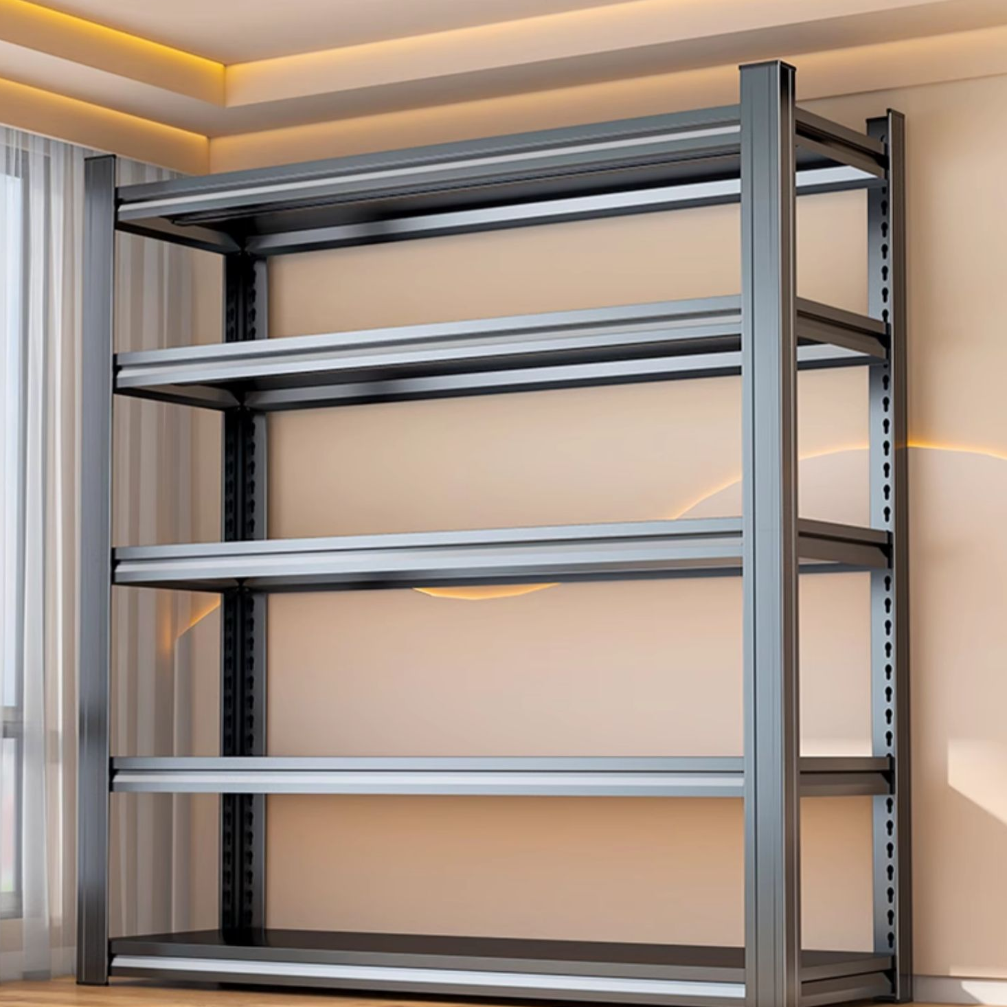 Casual Steel Warehouse Shelving Rack with Solid Shelves and Unattached Installation