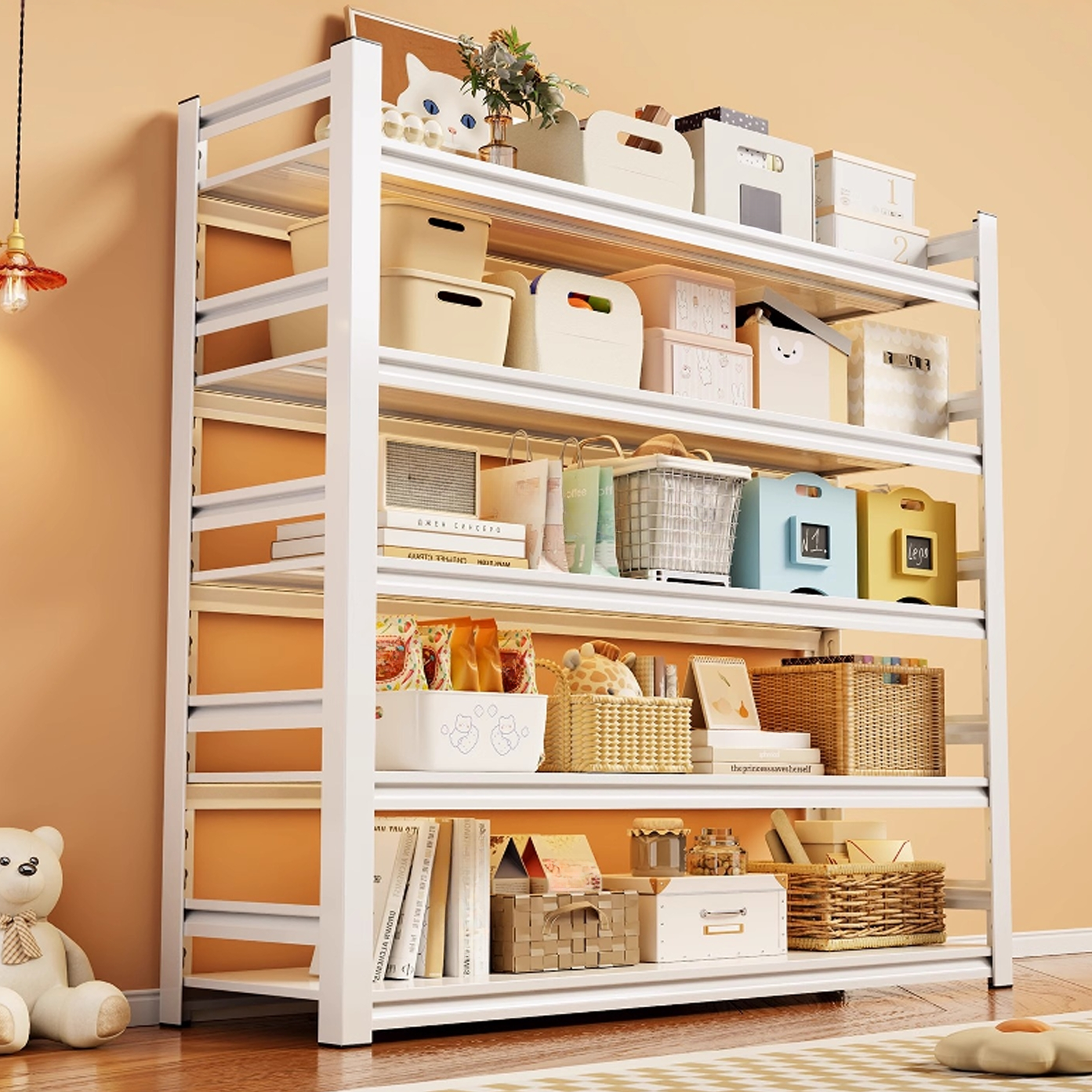 Casual Steel Cabinet Shelf with Adjustable Unattached Design