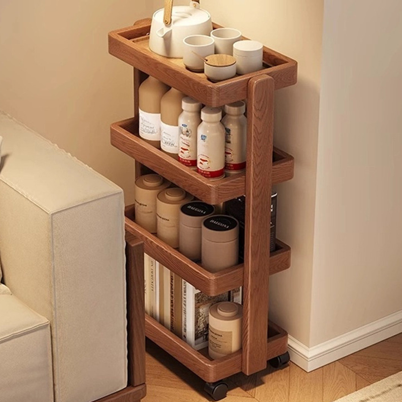 Casual 4 Tiers Natural Wood Cabinet Shelf