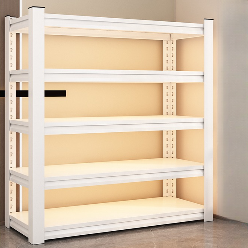 White Casual Steel Cabinet Shelf with Unattached Solid Shelves