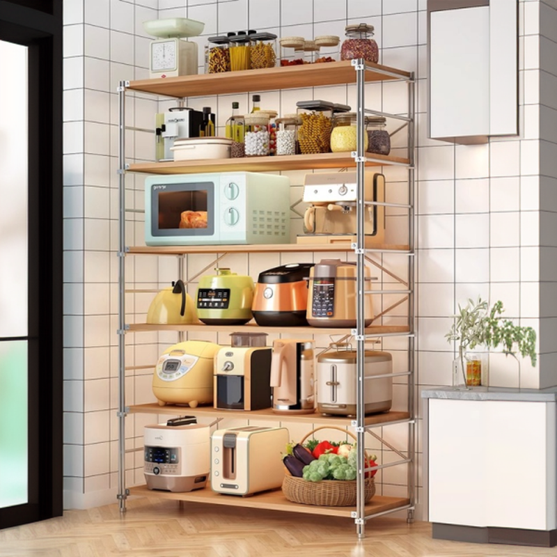 Natural Finish Casual Rectangle Food Storage Shelf