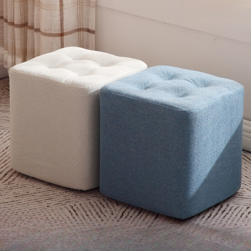 Modern Simple Style Square Solid Colour Cube Ottoman with Linen Fabric, Removable Cushion Cover, and Button-tufted Design
