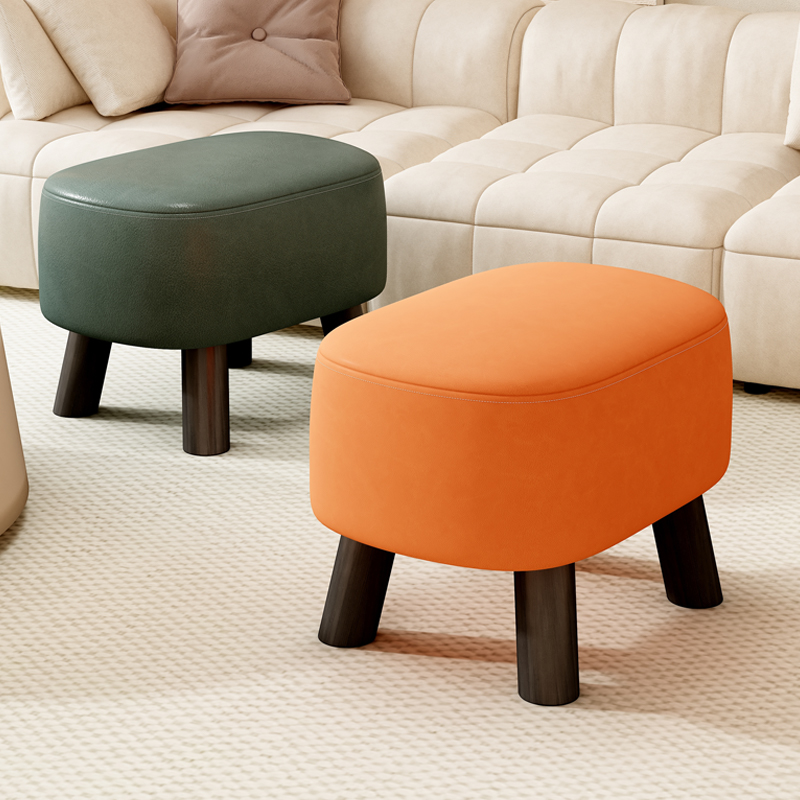 Contemporary Rectangle Solid Colour Standard Ottoman with Leatherette Upholstery