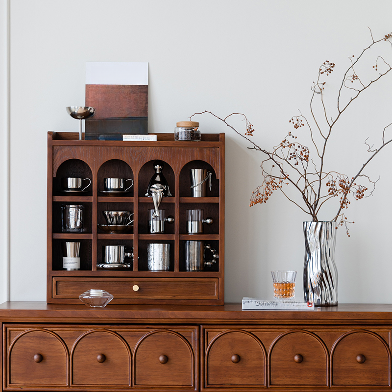Casual Rubberwood Cabinet Shelf with Compartment Drawers