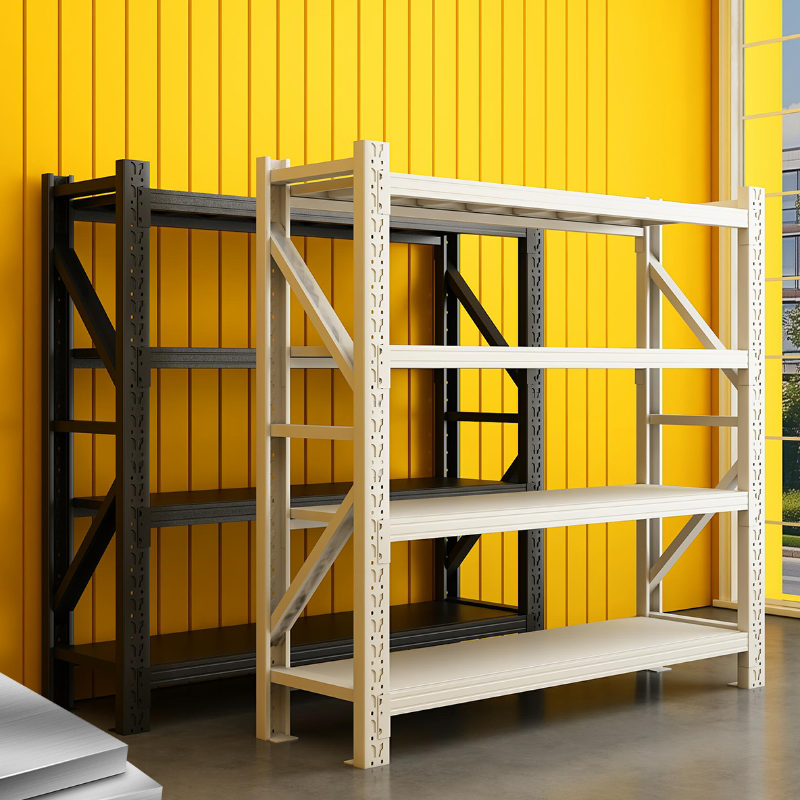Casual Rectangle Warehouse Shelving Rack with Steel Frame and Adjustable, Unattached Shelves