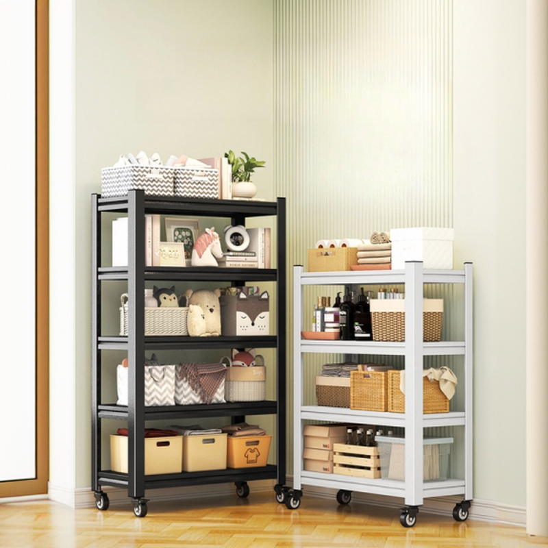 Casual Rectangle Steel Cabinet Shelf with Adjustable Shelves, Unattached and Locking Wheels