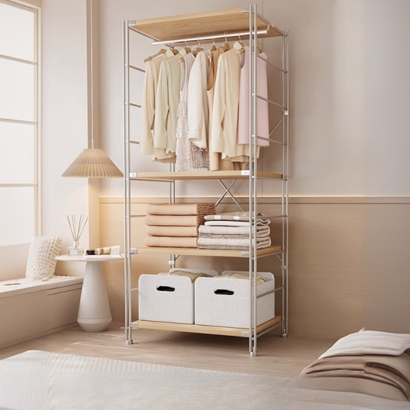 Modish Hall Rack with 4 Shelves and Open-air Storage