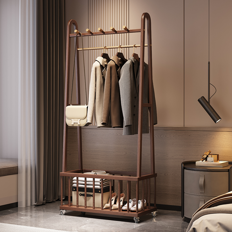 Sepia Modish Free Standing Hall Rack with 1 Shelf, Natural Wood Frame, Open-air Storage, and Metal Hook