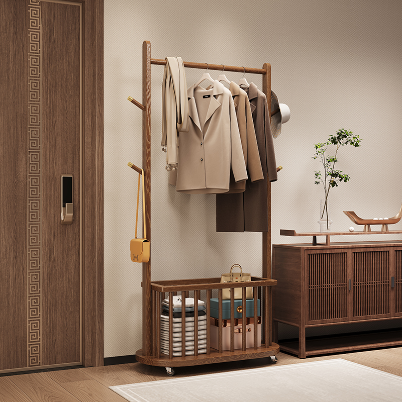 Simplistic Hall Tree with Stockroom Storage, 1 Shelf, Natural Wood Frame, 1 Basket, and Wood Hook