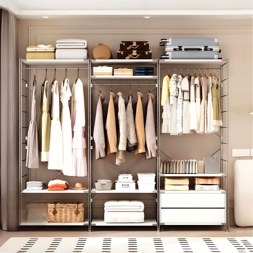 White Modish Hall Rack with Container Storage, 2 Drawers, 1 Shelf, and Steel Frame