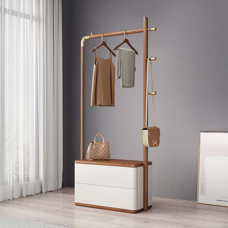 Sepia Modish Hall Rack with Container Storage, 2 Drawers, Natural Wood Frame, Natural Wood Bench, and Wood Hook