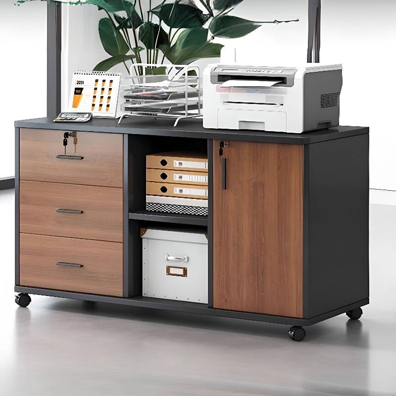 Timber 2-Wide/3-Wide Scratch Resistant Credenza with Swivel Wheels, Shelving and Locking Door, Drawers Included/Not Included