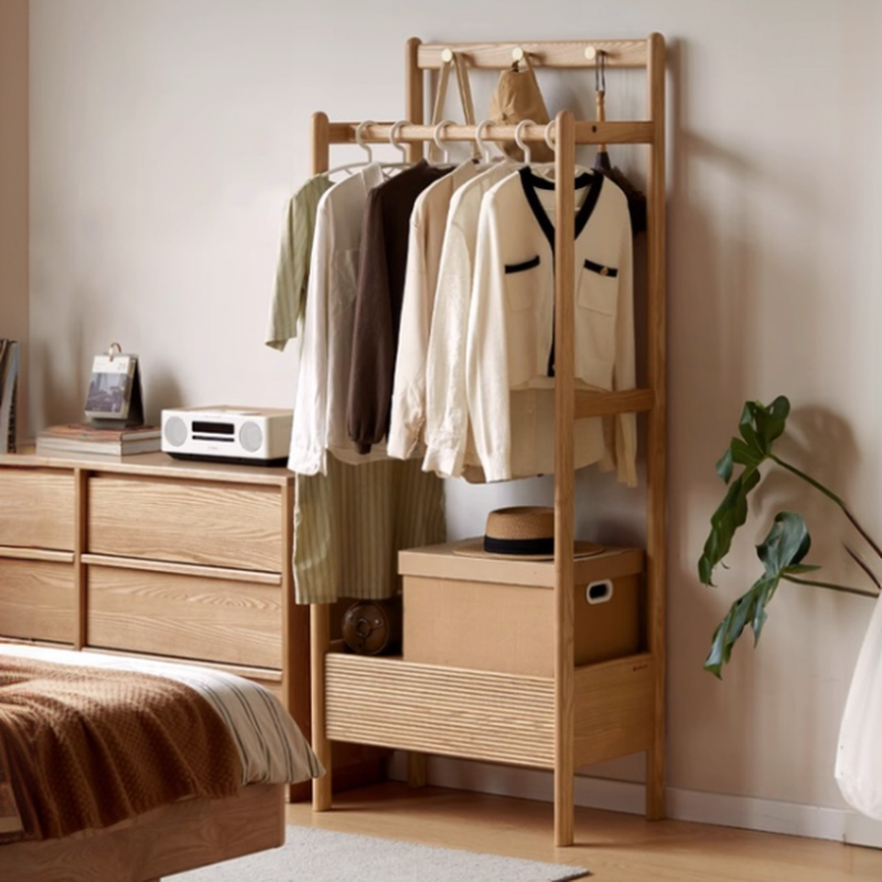 Modish Free Standing Hall Rack with 1 Drawer, 1 Shelf, Natural Wood Frame, Open-air Storage, and Wood Bench