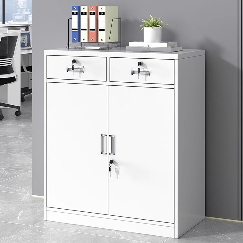 Chalk Iron Credenza with Watertight Durability, Drawers, Variable Shelf, and Locking Door