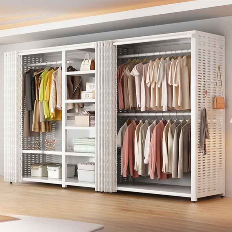 White Modish Hall Rack with Container Storage, Steel Frame, and Metal Hook