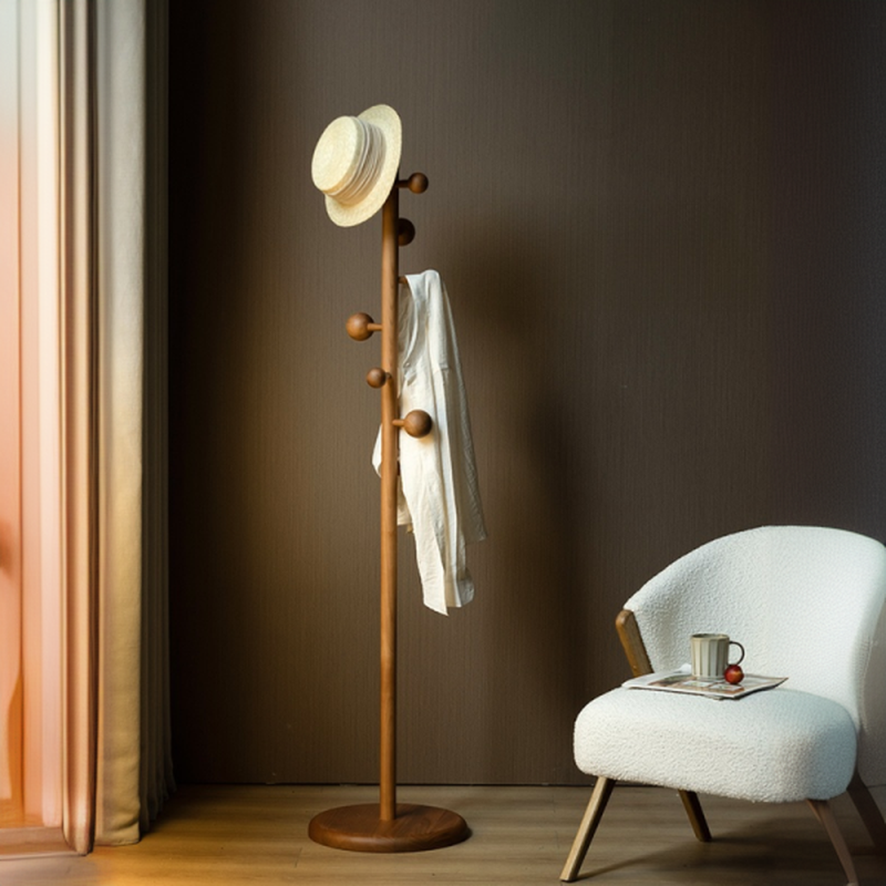 Wood Grain Modish Hall Rack with Manufactured Wood Frame and Wood Hook