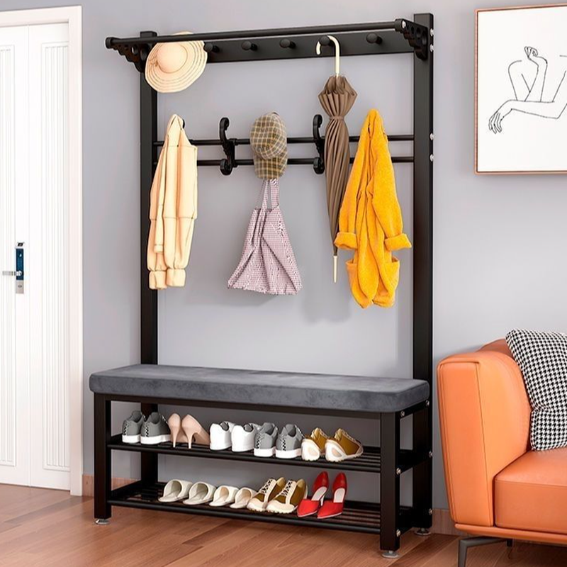Modish Hall Rack With Upholstered, Unenclosed Storage Shoe Rack and Polymerized Material Hook